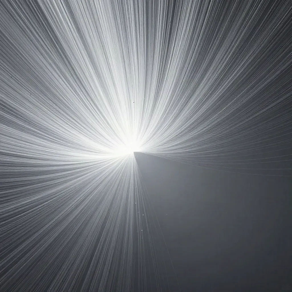 Silver light filaments converge into a soft bloom in a dark graphite void, leaving calm copy space.